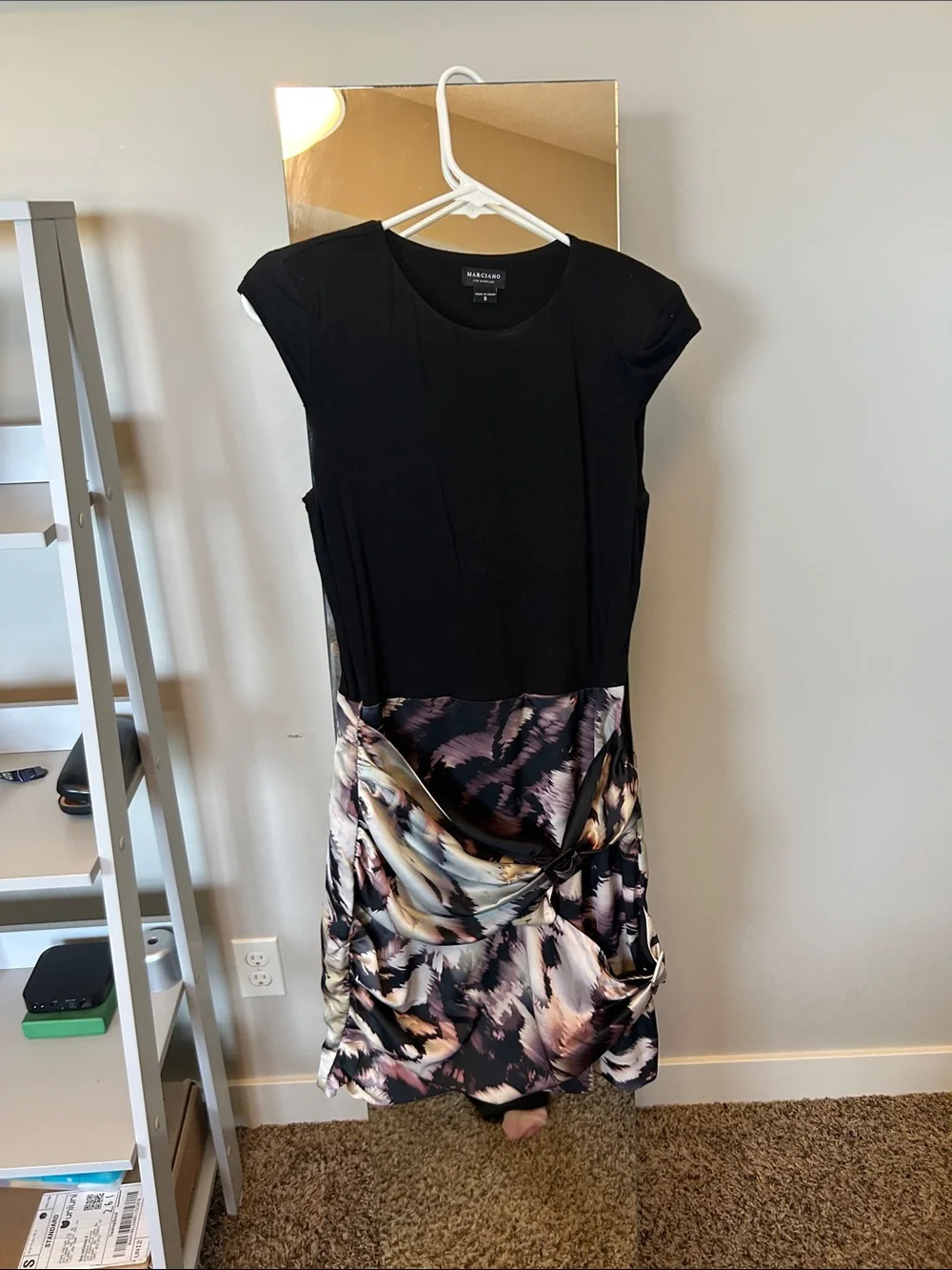 Marciano Black with Blush and Lilac Draped Midi Dress - Picture 2 of 3